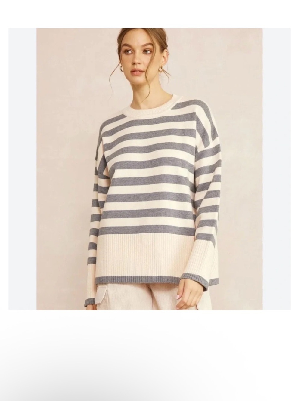 Zara Striped Oversized Sweater Cream and Gray Size M